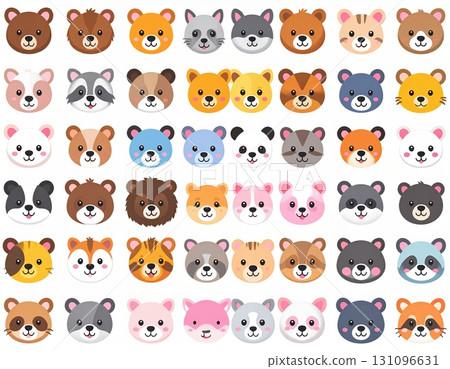 Cute animal character icon set illustration 131096631
