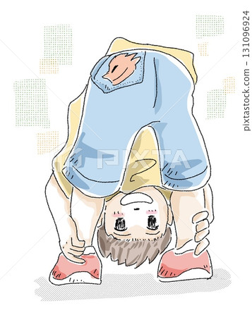 Child peeking from under the crotch 131096924