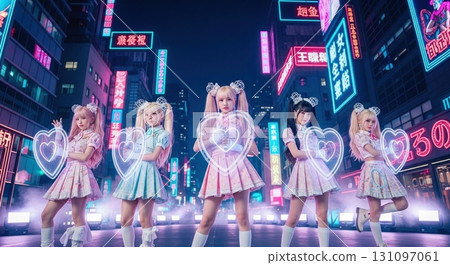 Cyberpunk KPOP style idol with heart motif 131097061