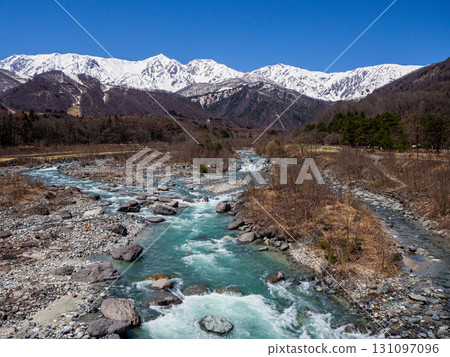 Clear skies and snow-capped Northern Alps, Hakuba Village, Nagano Prefecture Clear skies and snow-capped Northern Alps, Hakuba Village, Nagano Prefecture 131097096