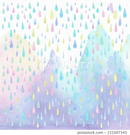 雨、水滴、夢幻可愛的背景插圖（水彩紋理） 131097343