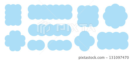 Fluffy cloud abstract shape fluffy frame light blue set vector Fluffy cloud abstract shape fluffy frame light blue set vector 131097470