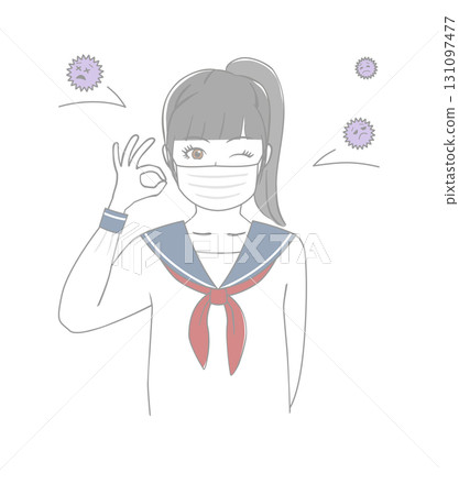 戴著口罩的女學生 戴著口罩的女學生 131097477