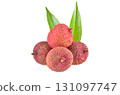 Lychee with leaves isolated on white background. 131097747