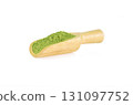 Scoop of green matcha powder isolated on white 131097752