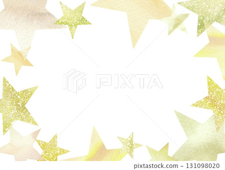 Illustration of a collection of shining watercolor stars. Stylish gold frame material. 131098020