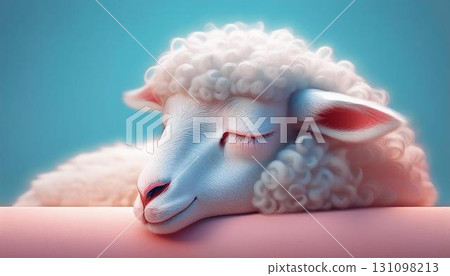 A cute white sheep sleeping soundly 131098213
