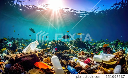 AI image: A lot of plastic waste sunk to the bottom of the ocean AI image: A lot of plastic waste sunk to the bottom of the ocean 131098387