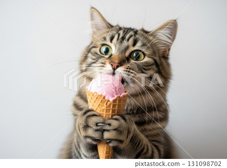 Cute cat eating ice cream 131098702