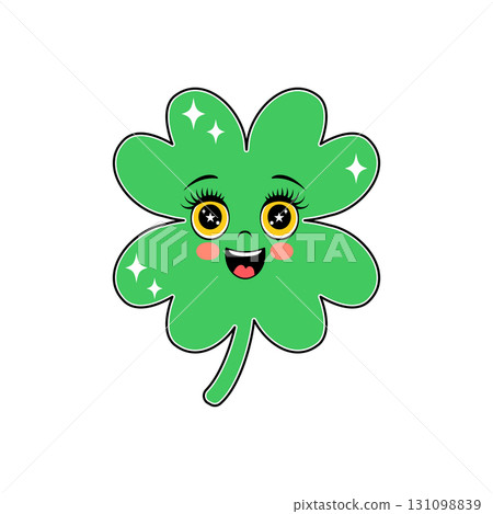 A cute kawaii smiling four leaf clover character with big eyes 131098839