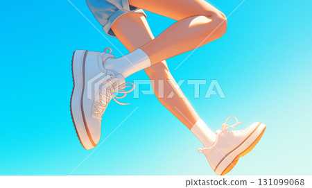 Generative AI creates sneaker illustrations of a girl walking energetically 131099068