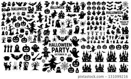 Halloween silhouette pumpkin ghost bat witch haunted house party October 31 spooky fun Halloween silhouette pumpkin ghost bat witch haunted house party October 31 spooky fun 131099216