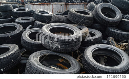 AI 圖像：成堆的廢棄輪胎 131099360