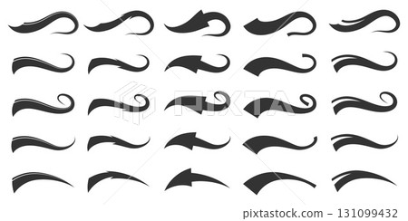 Baseball swoosh tails. Vector font underlines for sport logo. Vintage swish shapes and wavy brush strokes. Calligraphic swirl accent elements. 131099432