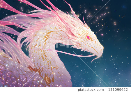 A fantastic pink dragon shining in the night sky. Spiritual and mystical art design 131099622