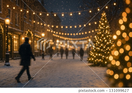 冬季城市景觀與夜間聖誕彩燈 131099627