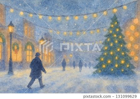 冬季城市景觀與夜間聖誕彩燈 冬季城市景觀與夜間聖誕彩燈 131099629