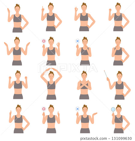 Gym young female instructor pose set Gym young female instructor pose set 131099630