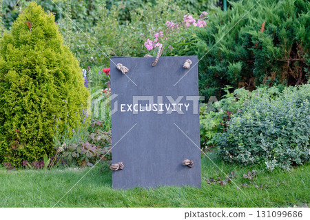 Equity, diversity, EXCLUSIVITY concept. Copy space. EXCLUSIVITY word written on Slate sign 131099686