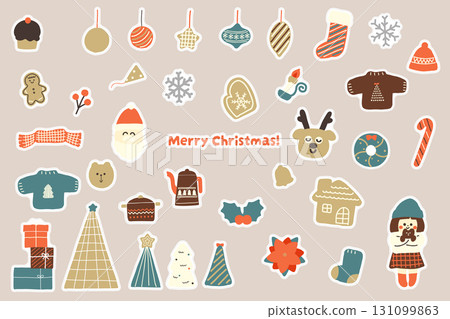 北歐風格簡約可愛手繪聖誕插畫套組(貼紙風格) 北歐風格簡約可愛手繪聖誕插畫套組(貼紙風格) 131099863