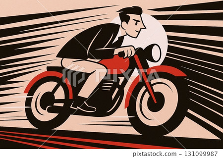 Retro art style man riding a motorcycle Retro art style man riding a motorcycle 131099987