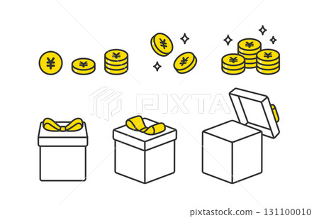 日元硬幣和禮品盒一套[向量插圖素材] 131100010