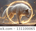 Concept image of a red wolf and flame on a black. Flaming wolf. AI Generated. 131100065