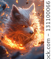 Head of Aggressive Fire wolf. A wolf in the flames of fire. AI Generated. 131100066