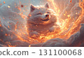 Head of Aggressive Fire wolf. A wolf in the flames of fire. AI Generated. 131100068