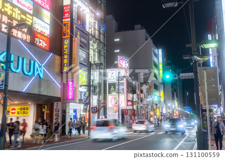 Saitama Prefecture: Omiya Station, a bustling nightlife district lit up by neon lights 131100559