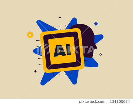Artificial intelligence and human consciousness concept with brain silhouette and AI symbol. Impact on society, ai ethical challenges and human evolution abstract modern vector illustration 131100624