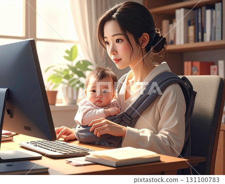 Women who balance work and childcare 131100783