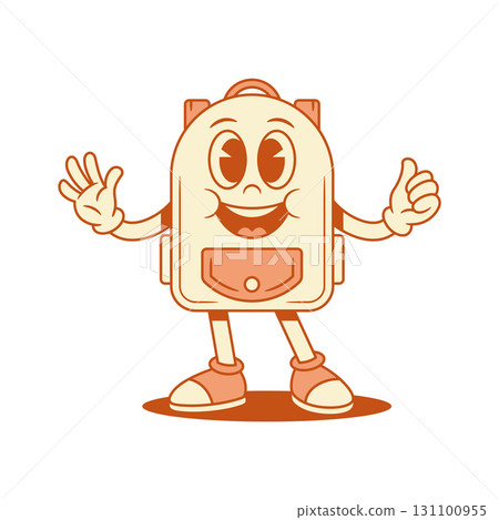 Happy funky schoolbag back to school cartoon character hi hello isometric vector illustration 131100955