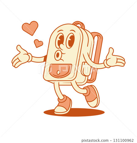 Comic schoolbag back to school cartoon character blowing heart isometric vector illustration 131100962