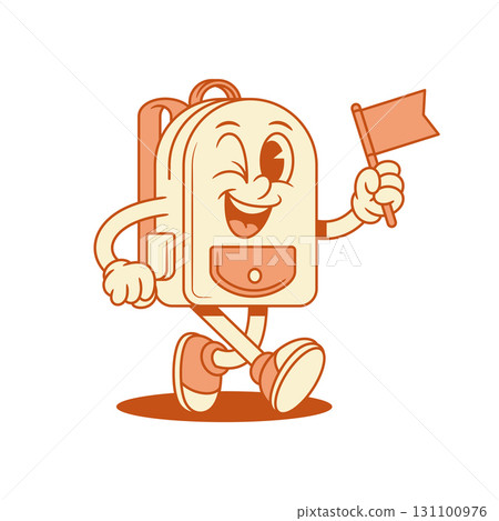 Funny schoolbag back to school cartoon character with flag isometric vector illustration Funny schoolbag back to school cartoon character with flag isometric vector illustration 131100976