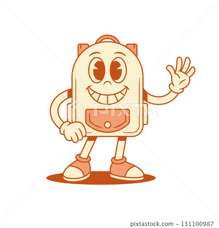 Happy schoolbag back to school cartoon character greeting isometric vector illustration Happy schoolbag back to school cartoon character greeting isometric vector illustration 131100987