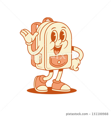 Happy schoolbag back to school cartoon character hello isometric vector illustration 131100988