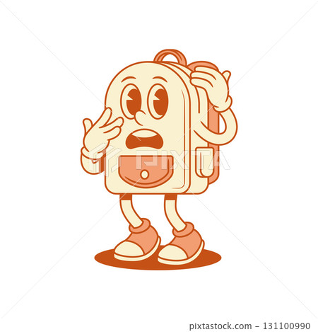Scared schoolbag back to school cartoon character scary isometric vector illustration 131100990