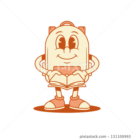 Smiling schoolbag back to school cartoon character with book isometric vector illustration 131100993