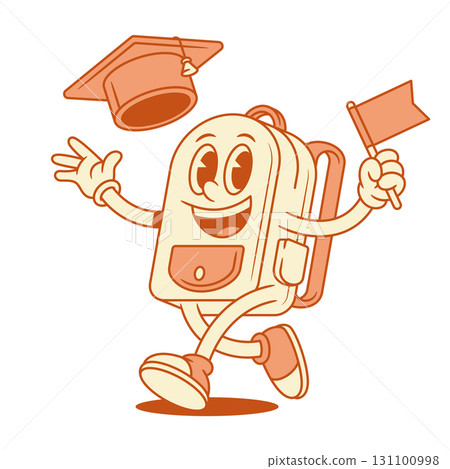 Overjoyed schoolbag back to school cartoon character graduation cap flag isometric vector Overjoyed schoolbag back to school cartoon character graduation cap flag isometric vector 131100998