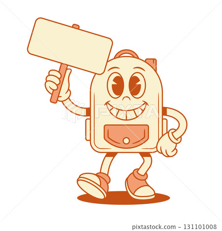 Smiling schoolbag back to school cartoon character with signboard isometric vector illustration 131101008