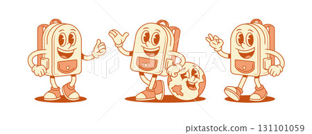 Smiling cheerful schoolbag backpack cartoon character set isometric vector illustration Smiling cheerful schoolbag backpack cartoon character set isometric vector illustration 131101059