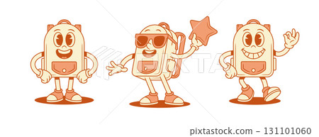Cool smiling schoolbag backpack cartoon character set isometric vector illustration Cool smiling schoolbag backpack cartoon character set isometric vector illustration 131101060