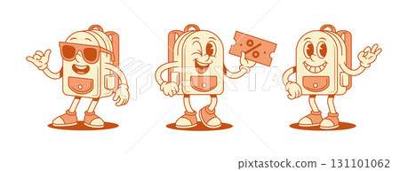 Funky cool schoolbag backpack cartoon character set isometric vector illustration 131101062