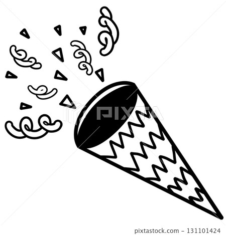 Party popper hand drawn conical black lines used for greeting cards. Party popper hand drawn conical black lines used for greeting cards. 131101424