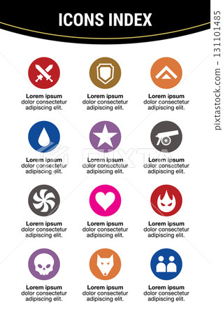 Colorful game design icons index. 131101485