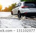 暴雨引發洪水：車輛滯留，道路危險 131102077