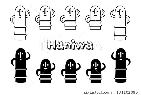 Cute monochrome illustration of haniwa - Simple and friendly vector material with a Kofun period motif Cute monochrome illustration of haniwa - Simple and friendly vector material with a Kofun period motif 131102089