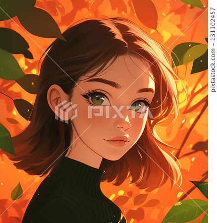 Girl with autumn nature as background AI image Girl with autumn nature as background AI image 131102457