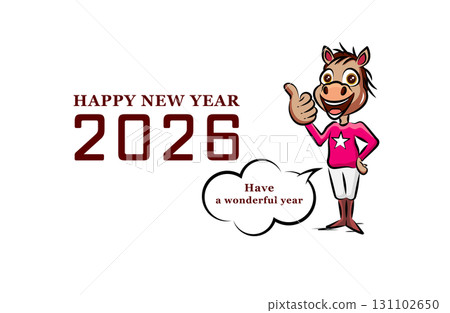2026 Year of the Horse New Year's card design | Pop horse (jockey) illustration 2026 Year of the Horse New Year's card design | Pop horse (jockey) illustration 131102650